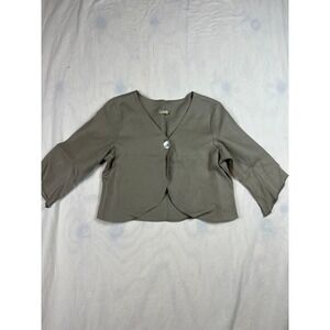 Chalet Linen Cropped Jacket Taupe Brown Single Button Lagenlook USA Made 78833 S